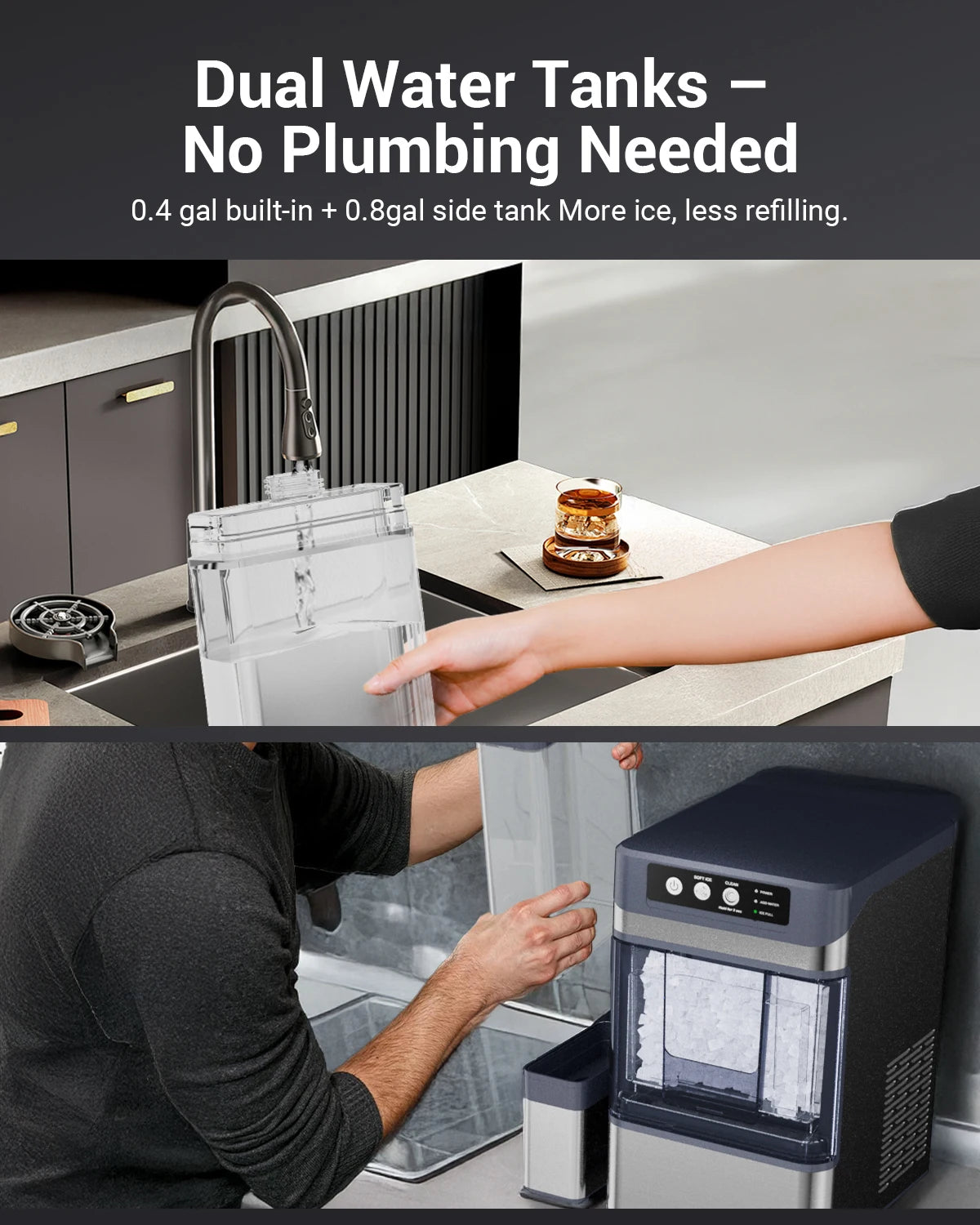 Portable Self-Cleaning Countertop Nugget Ice Maker, Stainless