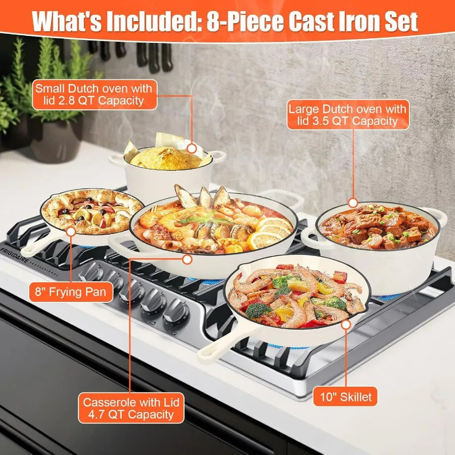 8 Piece Cast Iron Pots & Pans