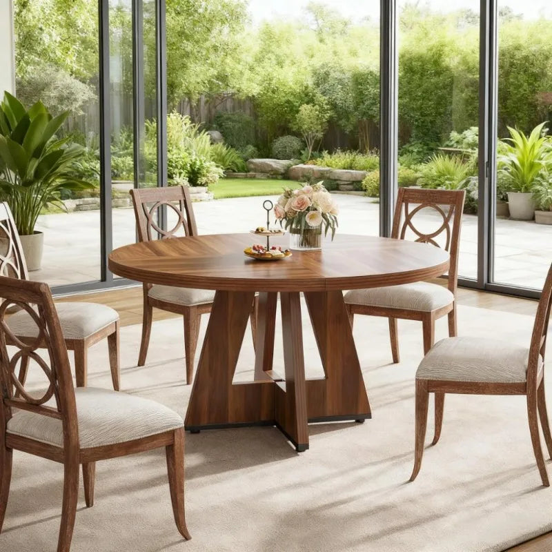 Rustic Wooden Round Dining Set, 4 Chairs