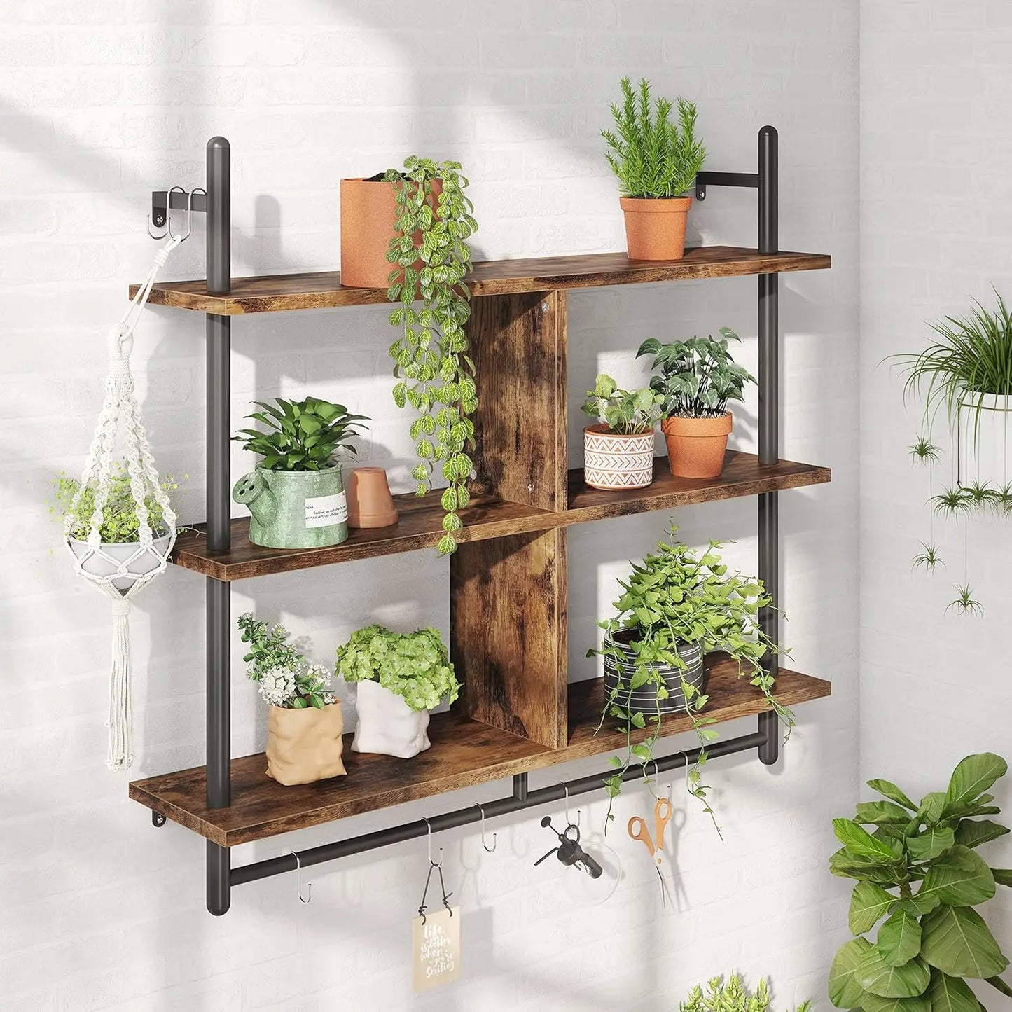 41.5' 3-Tier Floating Wall Shelves With Hooks