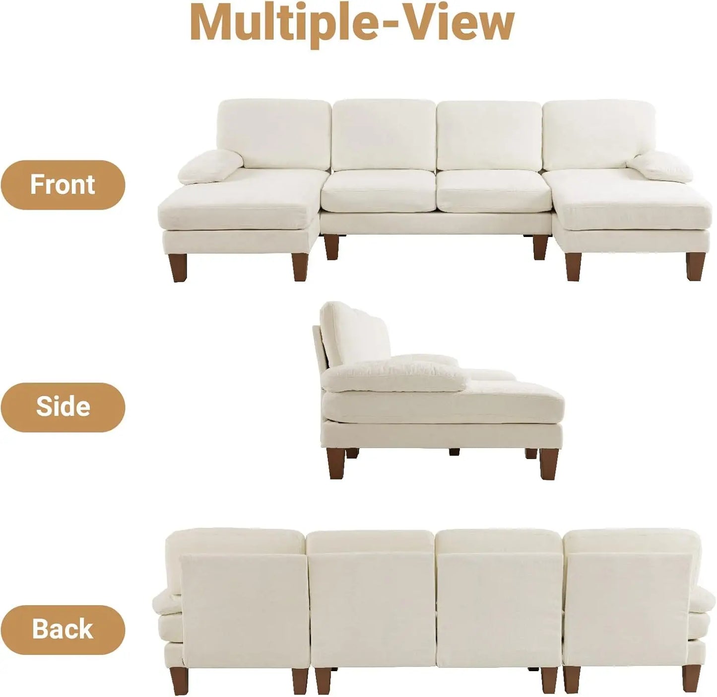 110" 4 Seat Sectional Couch, Arm Rests