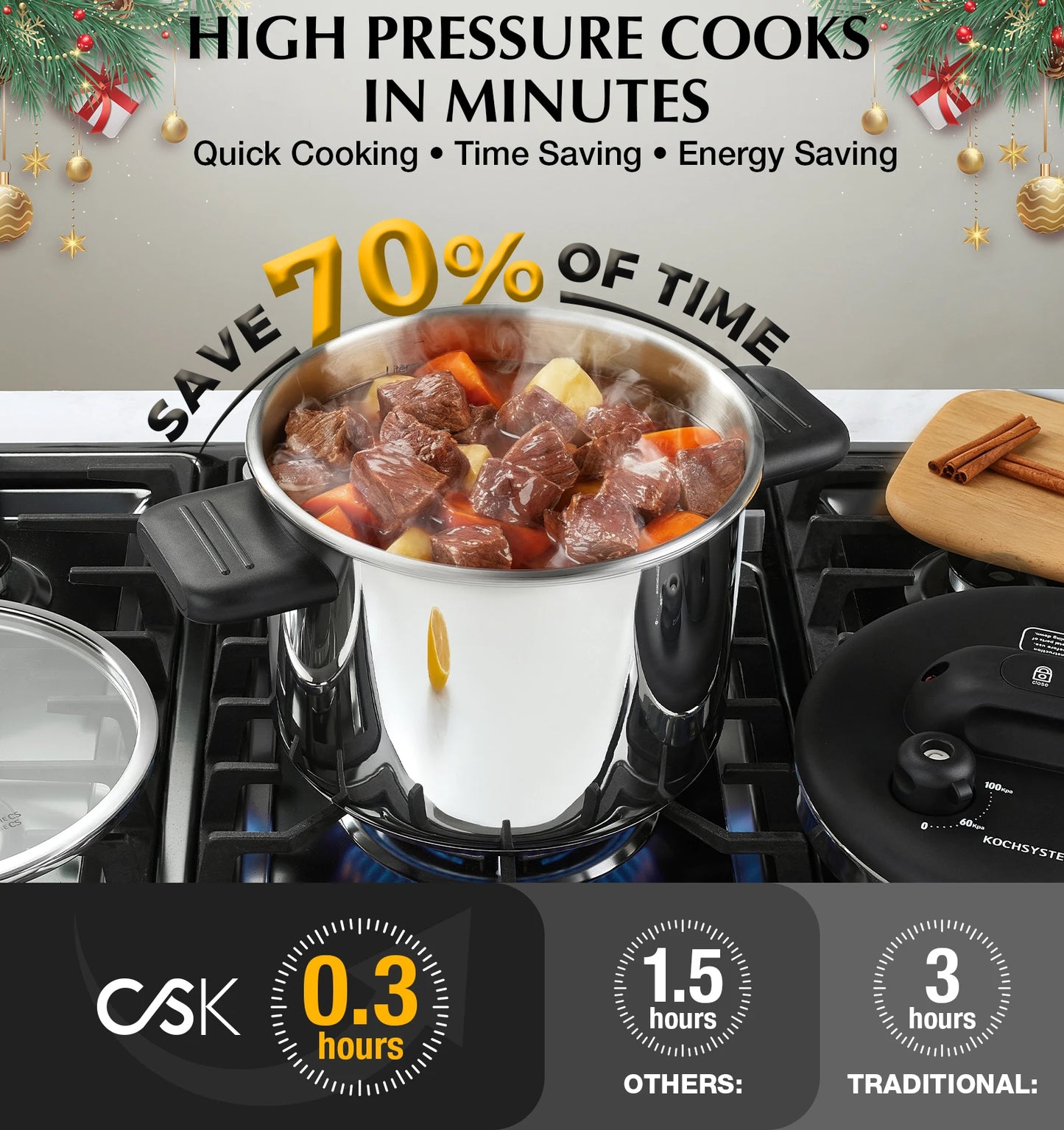 6.3/8.5 QT Stainless Steel Pressure Cooker 3-in-1