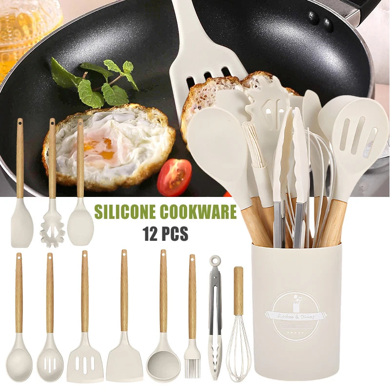 12pcs Non-Stick Silicone Kitchenware Cooking Utensils