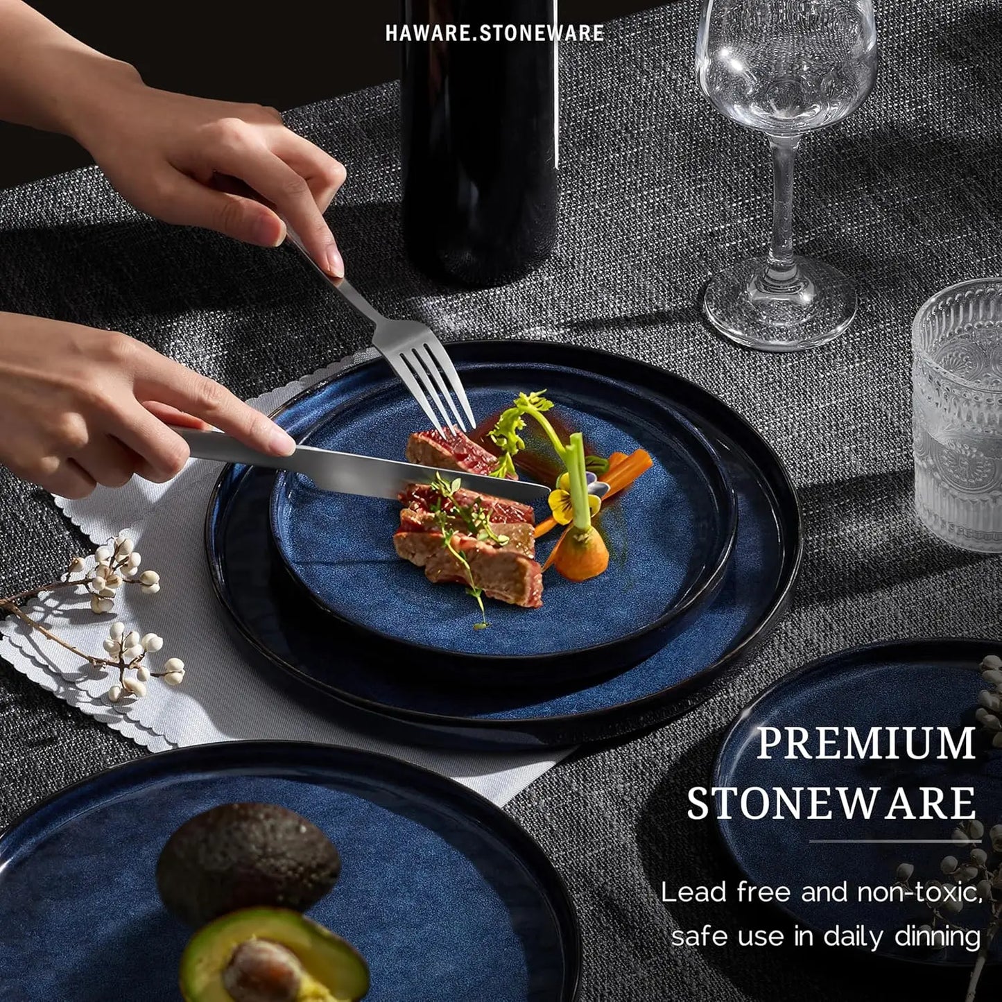 18PC Stoneware Dish Set, Chip/Scratch Resistant