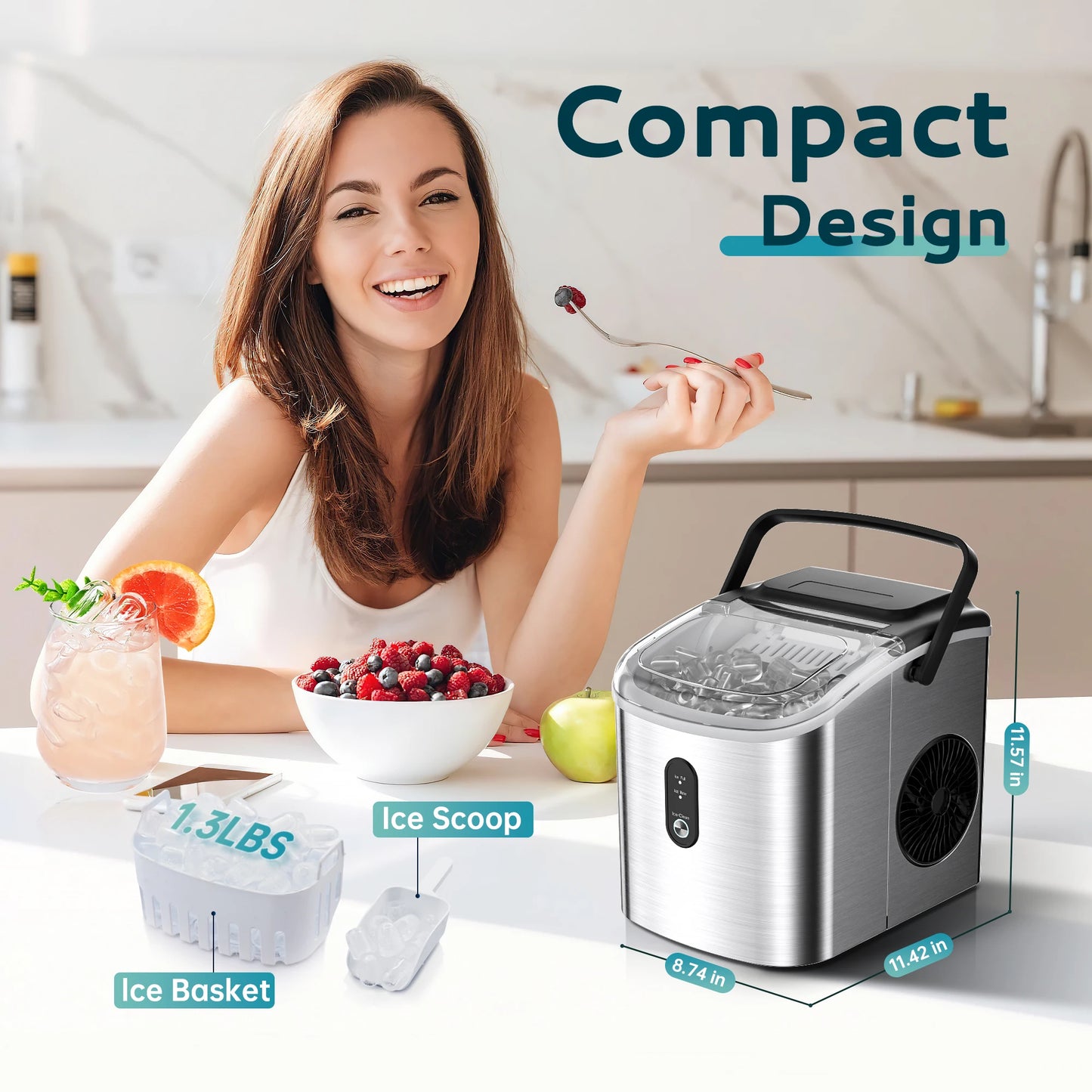 Auto-Cleaning Portable Countertop Ice Machine With Handle