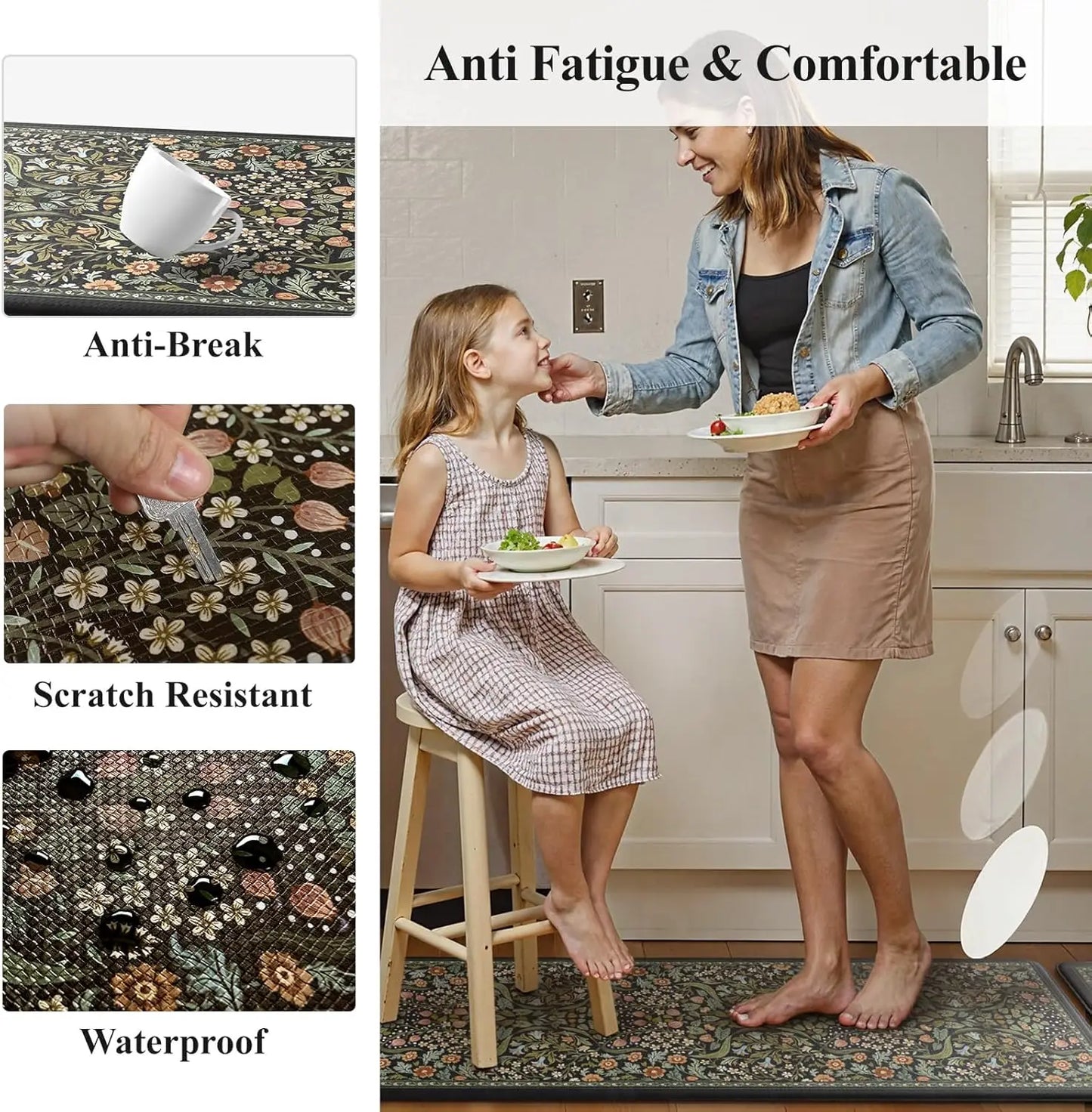 2-Piece Anti-Fatigue Kitchen Mats, Non-Slip, Vintage Floral