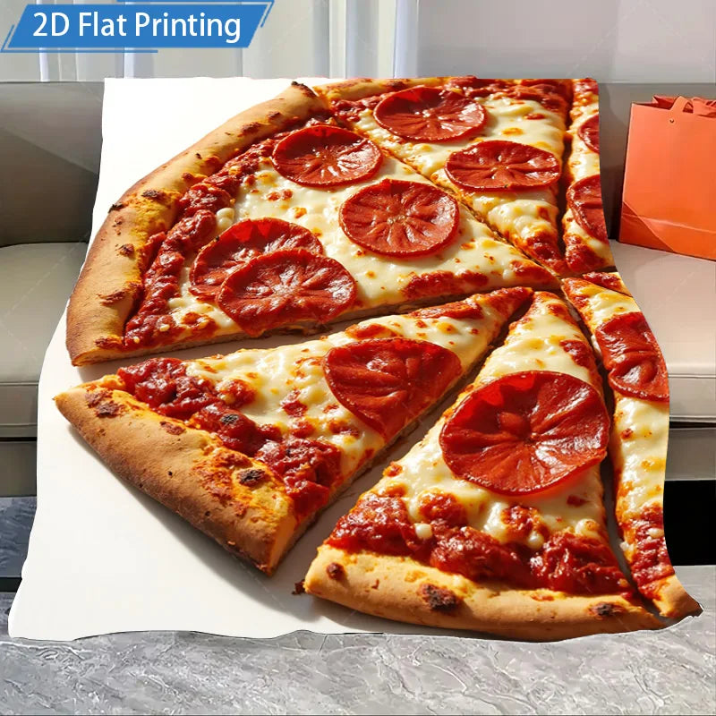 Pepperoni Pizza Print Fleece Throw, Cozy Bedding