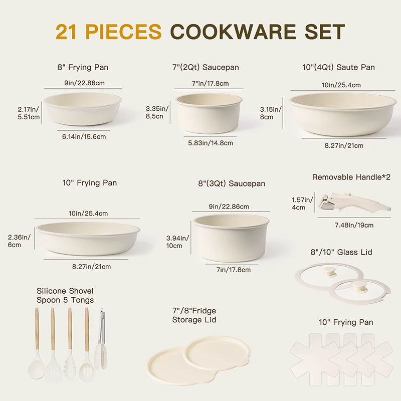 21 Piece Ceramic Pots & Pans Set