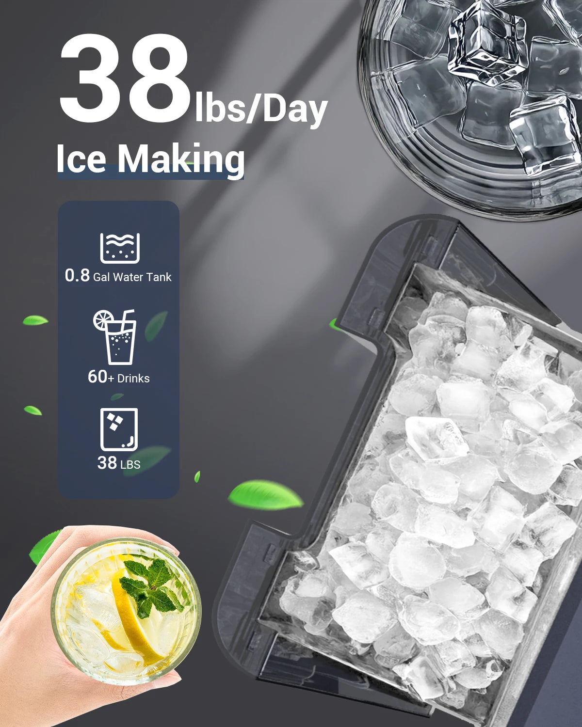 Portable Self-Cleaning Countertop Nugget Ice Maker, Stainless
