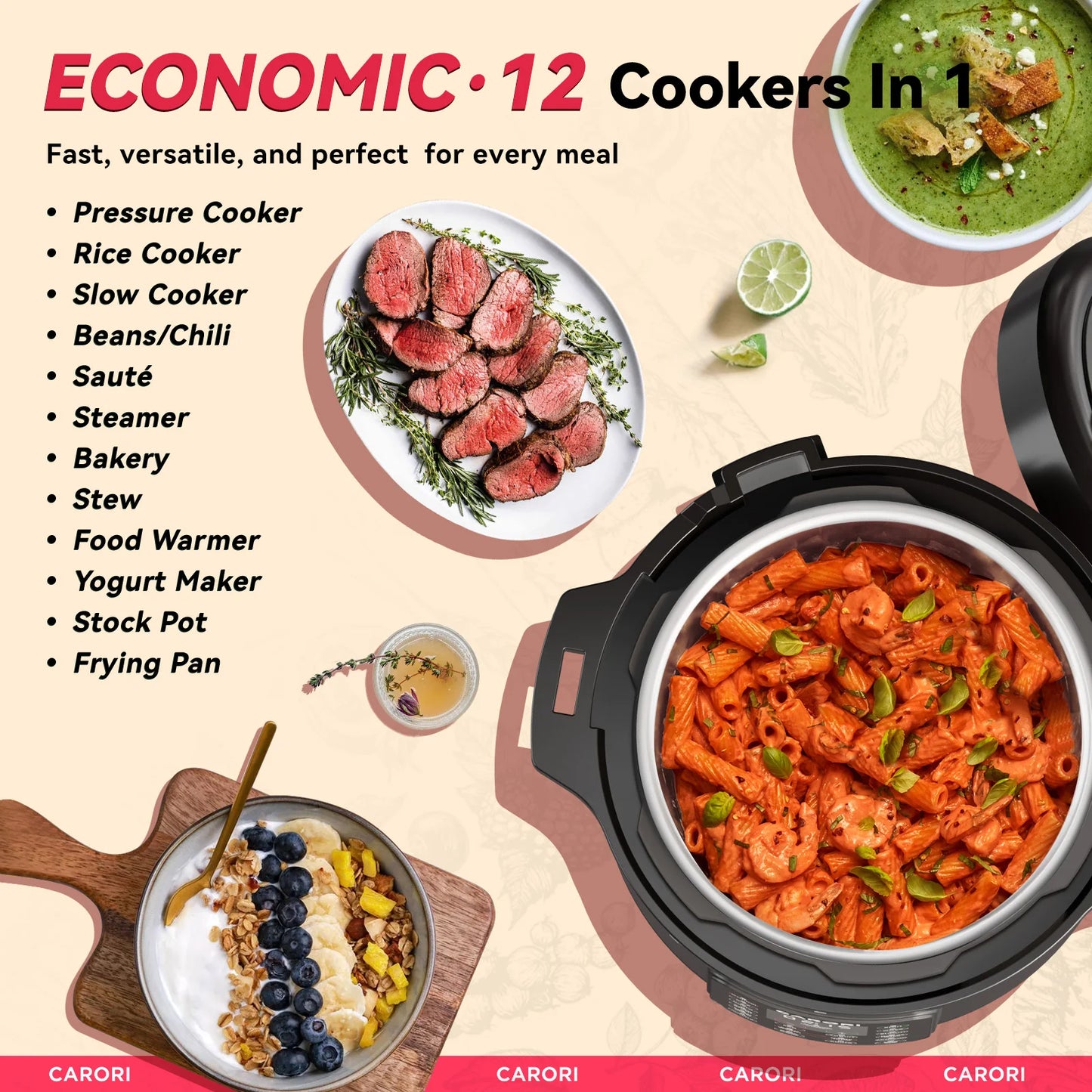 8Qt 12-in-1 Electric Pressure Cooker, Stainless Steel