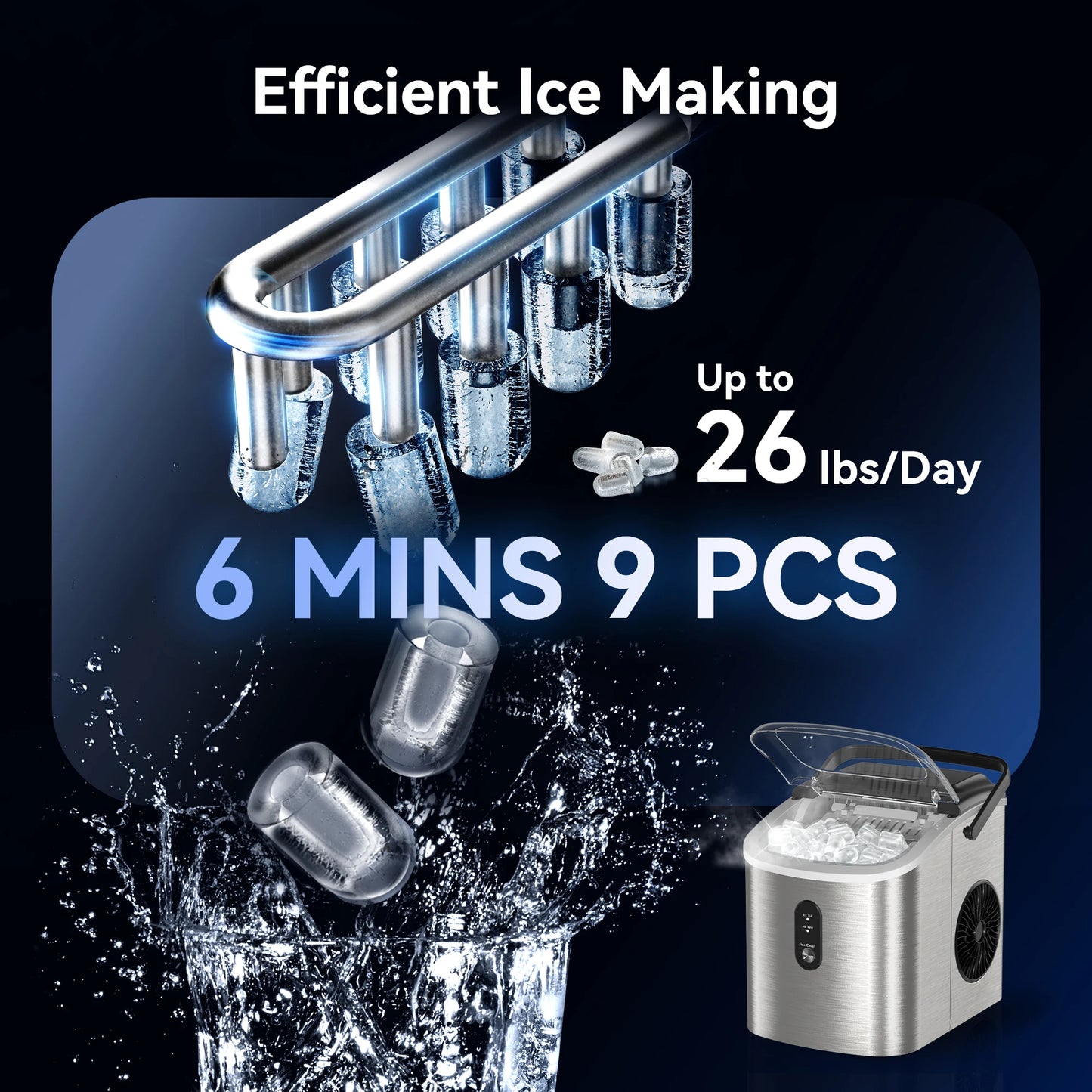 Auto-Cleaning Portable Countertop Ice Machine With Handle