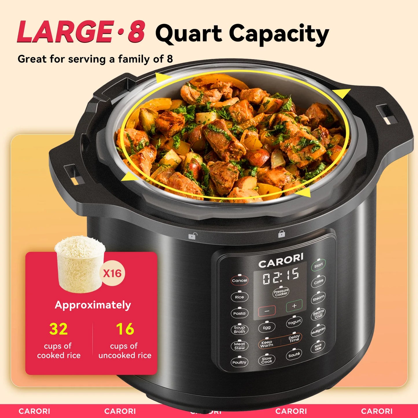 8Qt 12-in-1 Electric Pressure Cooker, Stainless Steel