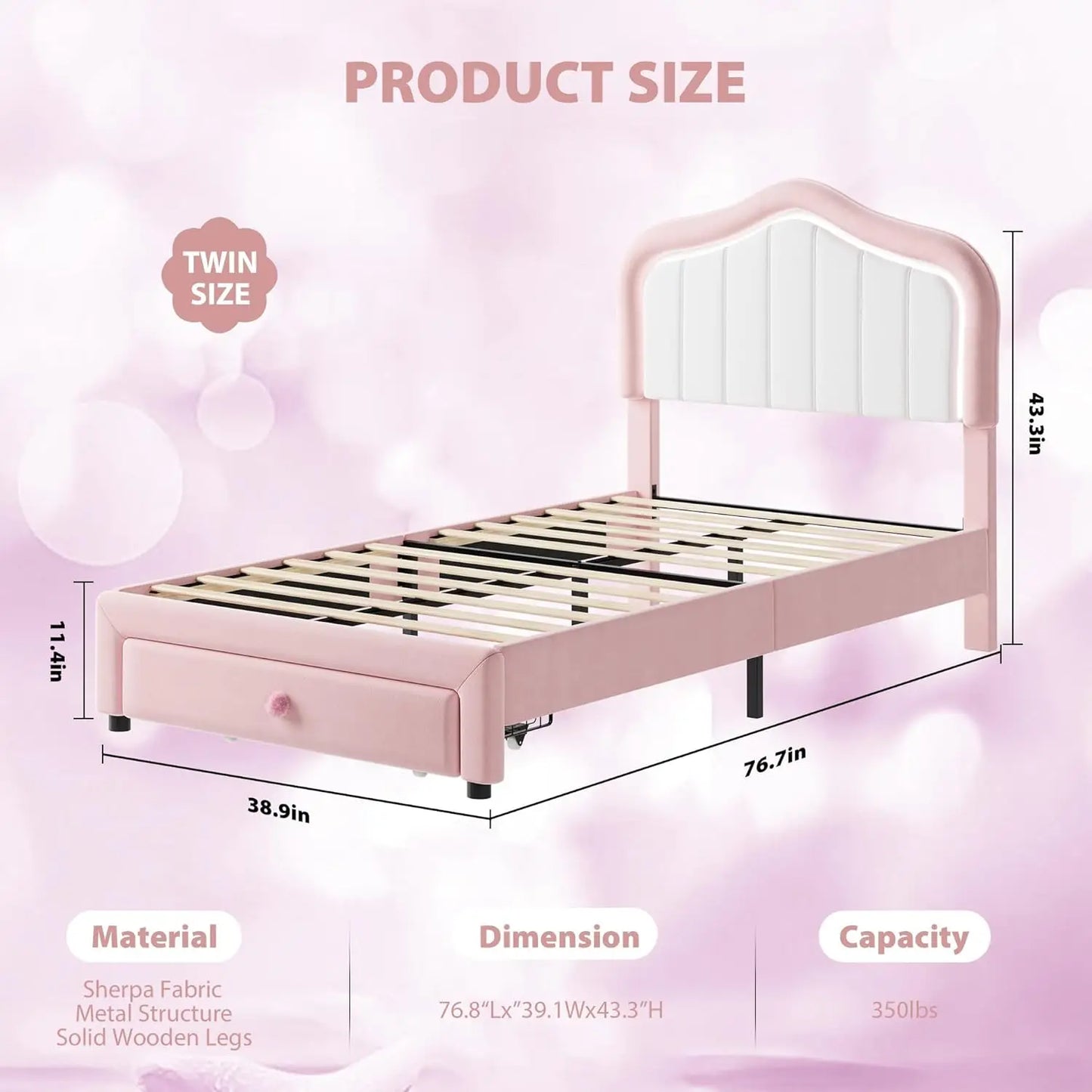 Princess Style Platform Upholstered Bed With Lights