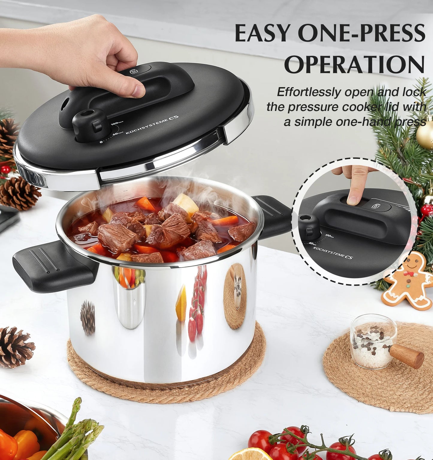 6.3/8.5 QT Stainless Steel Pressure Cooker 3-in-1