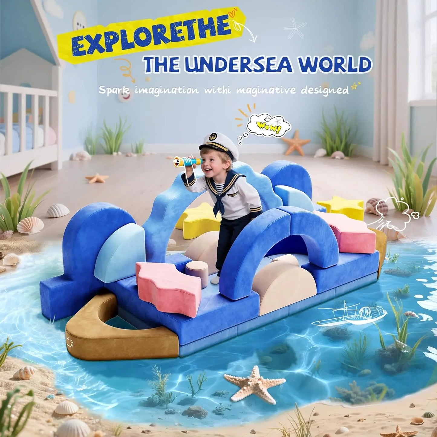 Modular Couch With Convertible Foam, Sea Theme