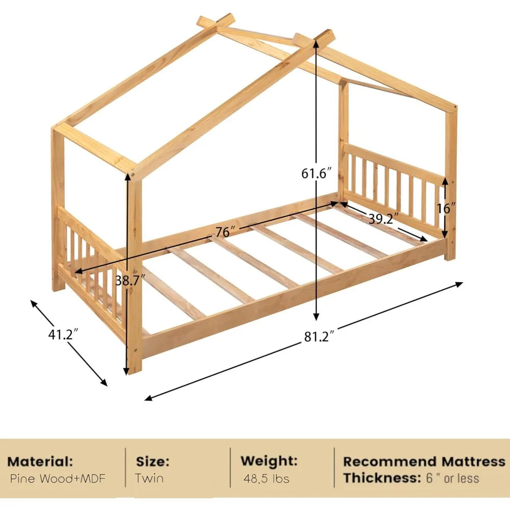 Wood Montessori Bed Frame Twin Platform Bed