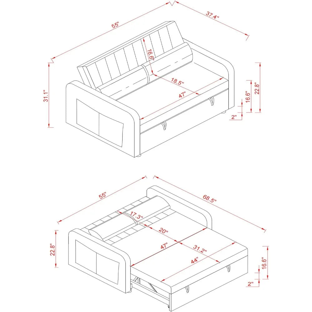 55'' Sofa Pull Out Sleeper Couch