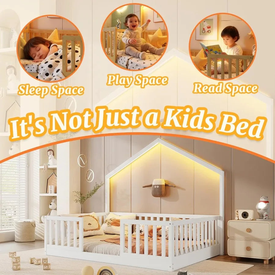 Low Profile Montessori Bed, Light Wood Slats