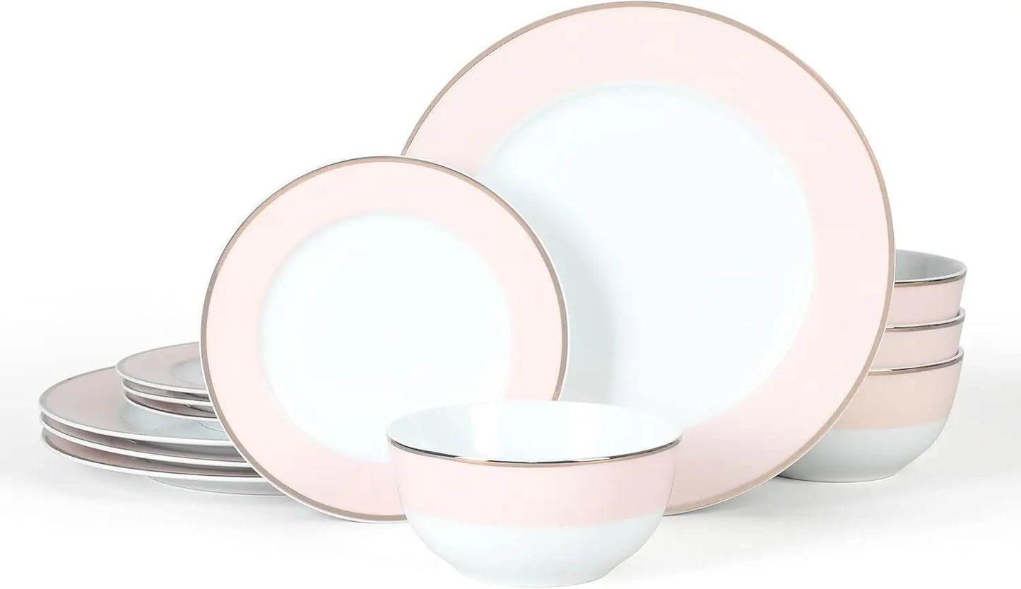 Gracie Lane 12-Piece Porcelain Decorated Chip/Scratch Resistant