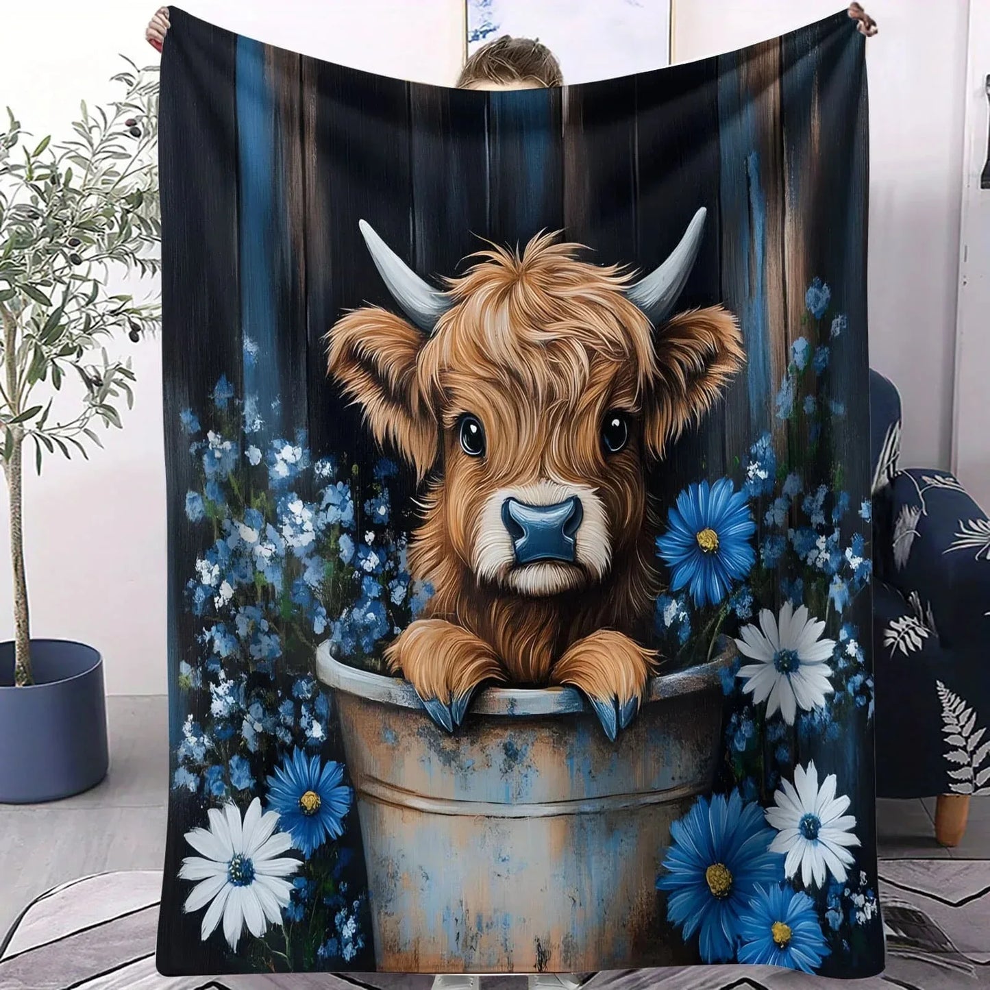 Highland Cow Flannel, Flower, Butterfly Throw 32'X26"