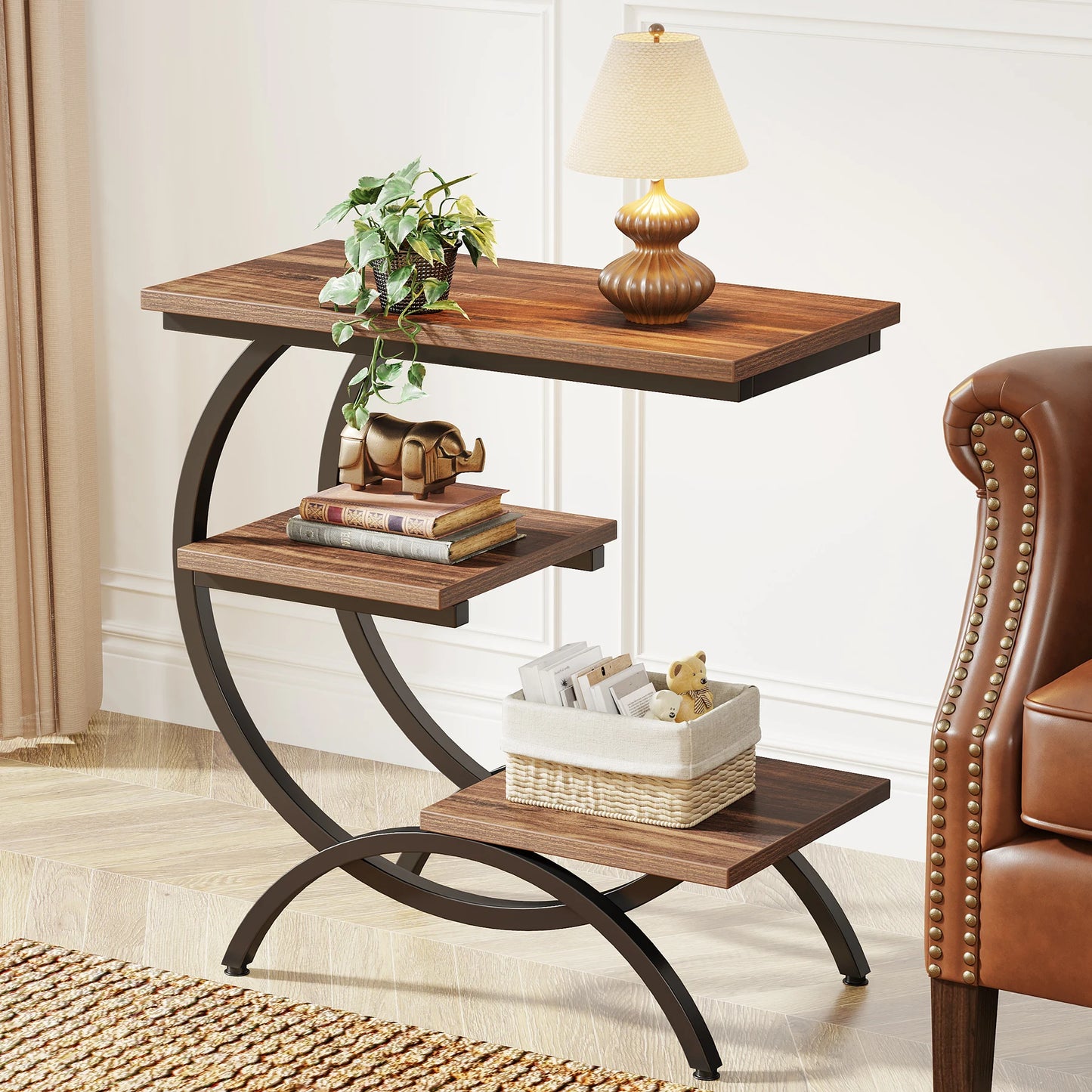 Tribesigns C-Shaped End Table, With Storage Shelves