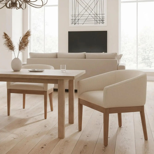 Mid Century Modern Upholstered Barrel Dining Chairs