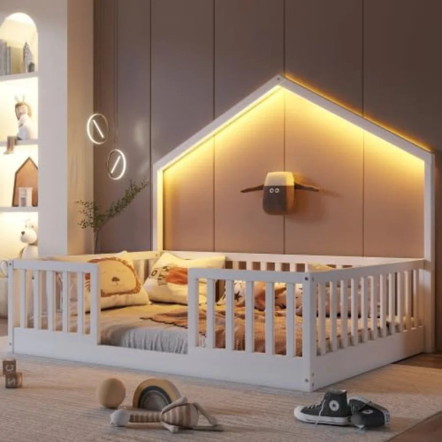 Low Profile Montessori Bed, Light Wood Slats