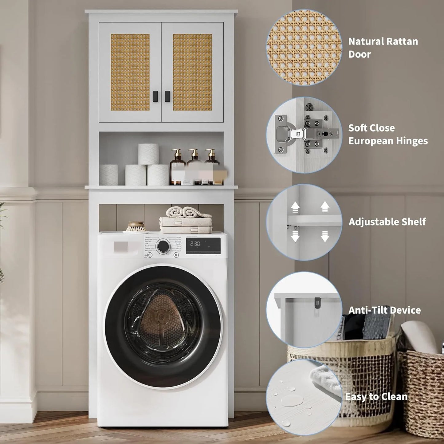 Farmhouse Over The Toilet Bathroom Rattan Cabinet