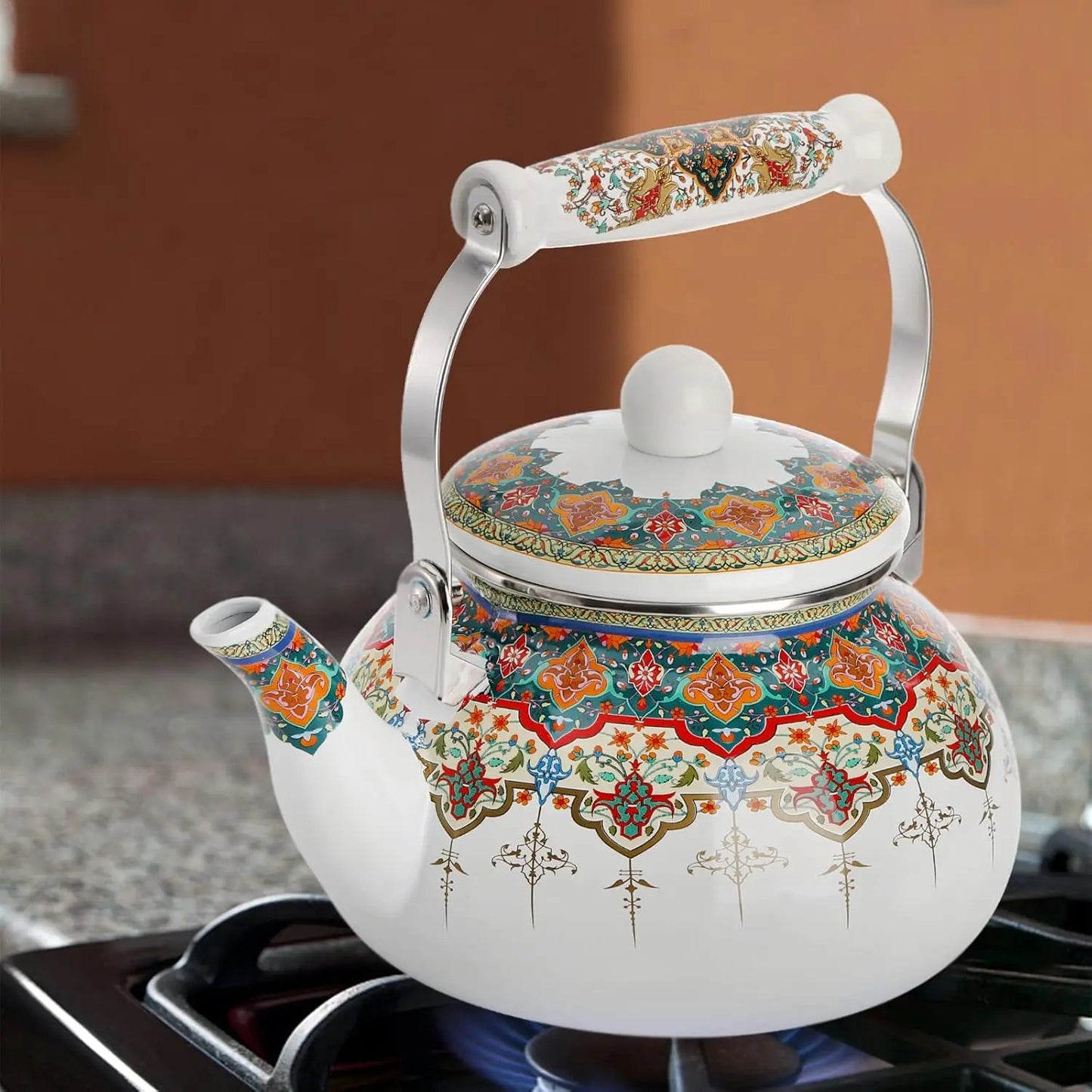 2.6QT Ceramic Tea Kettle,  Large Floral Colorful
