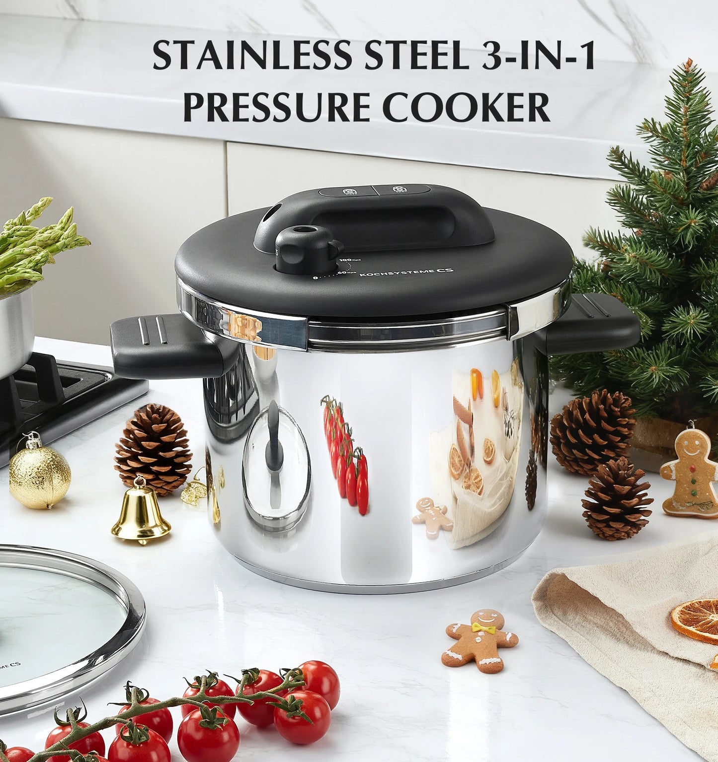 6.3/8.5 QT Stainless Steel Pressure Cooker 3-in-1