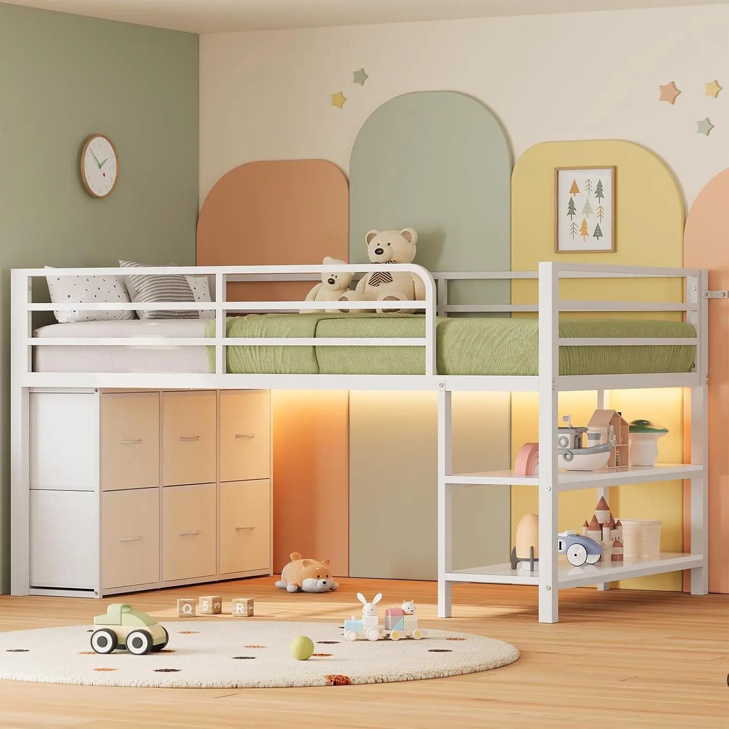 Twin Loft Bed Drawers, With Drawers And Lights