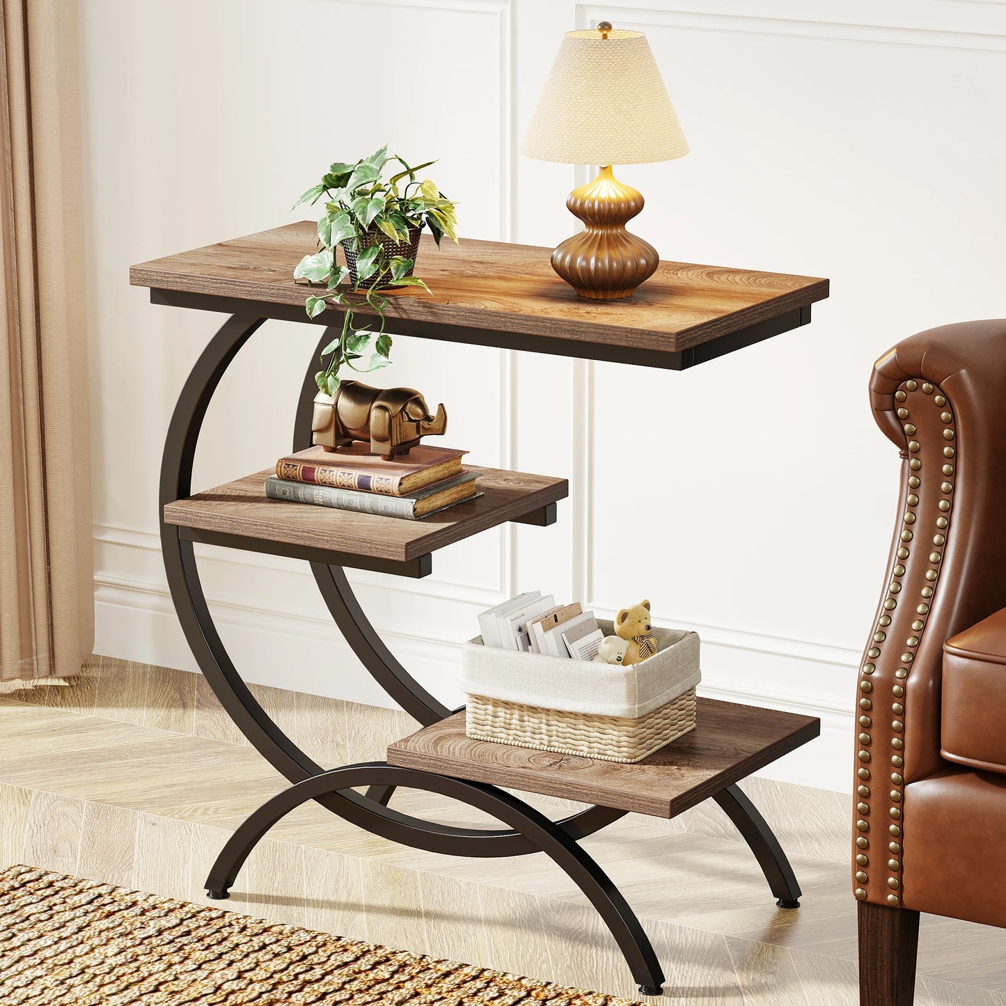 Tribesigns C-Shaped End Table, With Storage Shelves