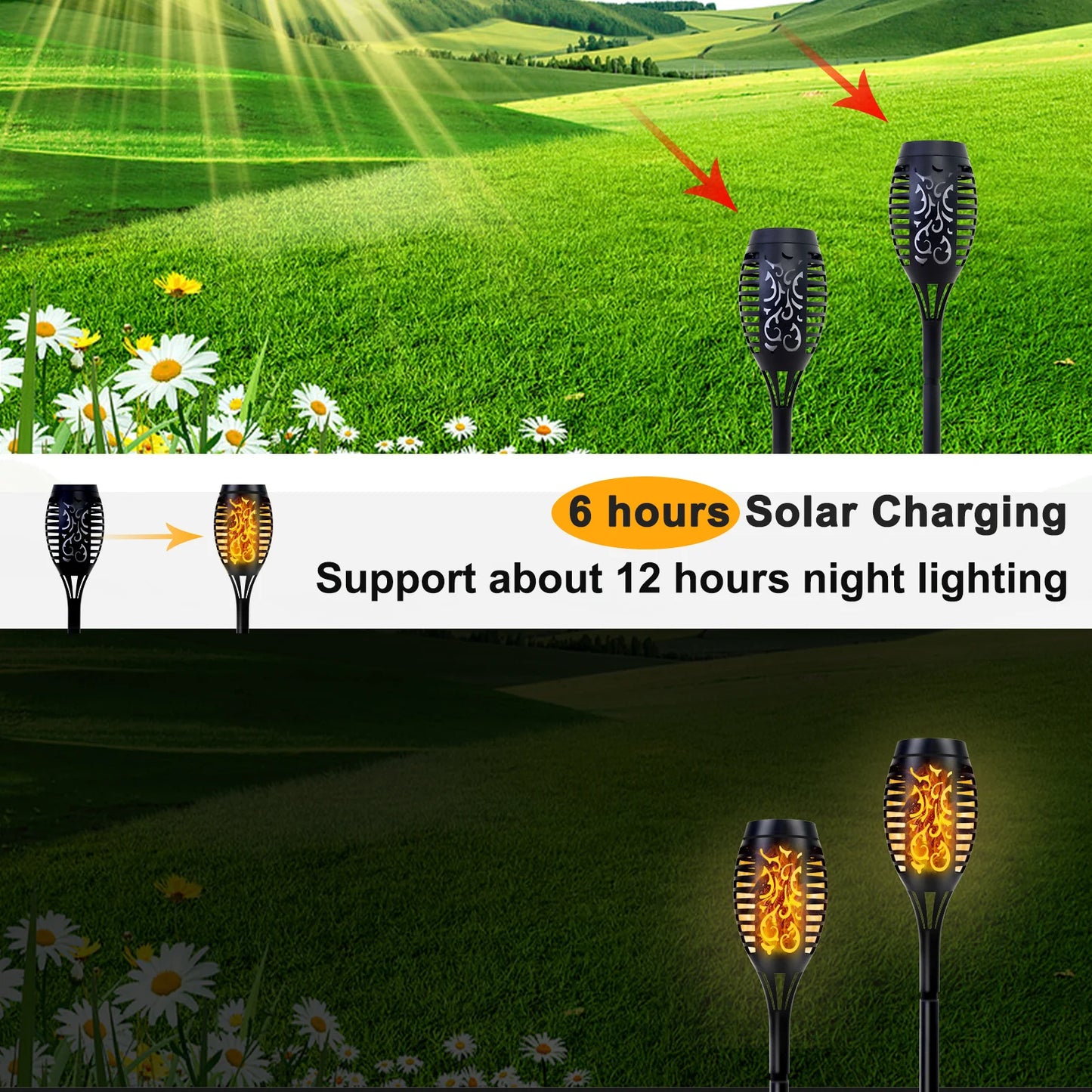 Waterproof Solar Torch Lights Outdoor LED 4/6/812Pcs