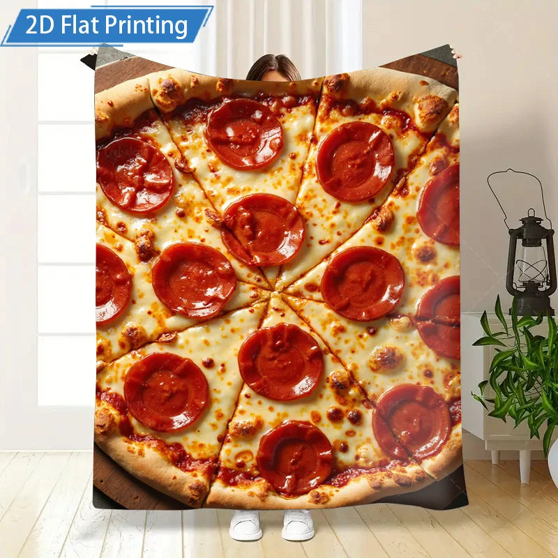 Pepperoni Pizza Print Fleece Throw, Cozy Bedding
