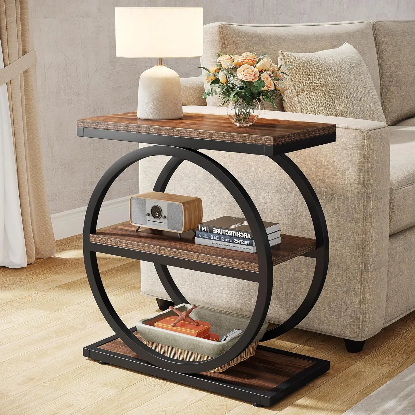 Tribesigns End Table With 3 Storage Shelves
