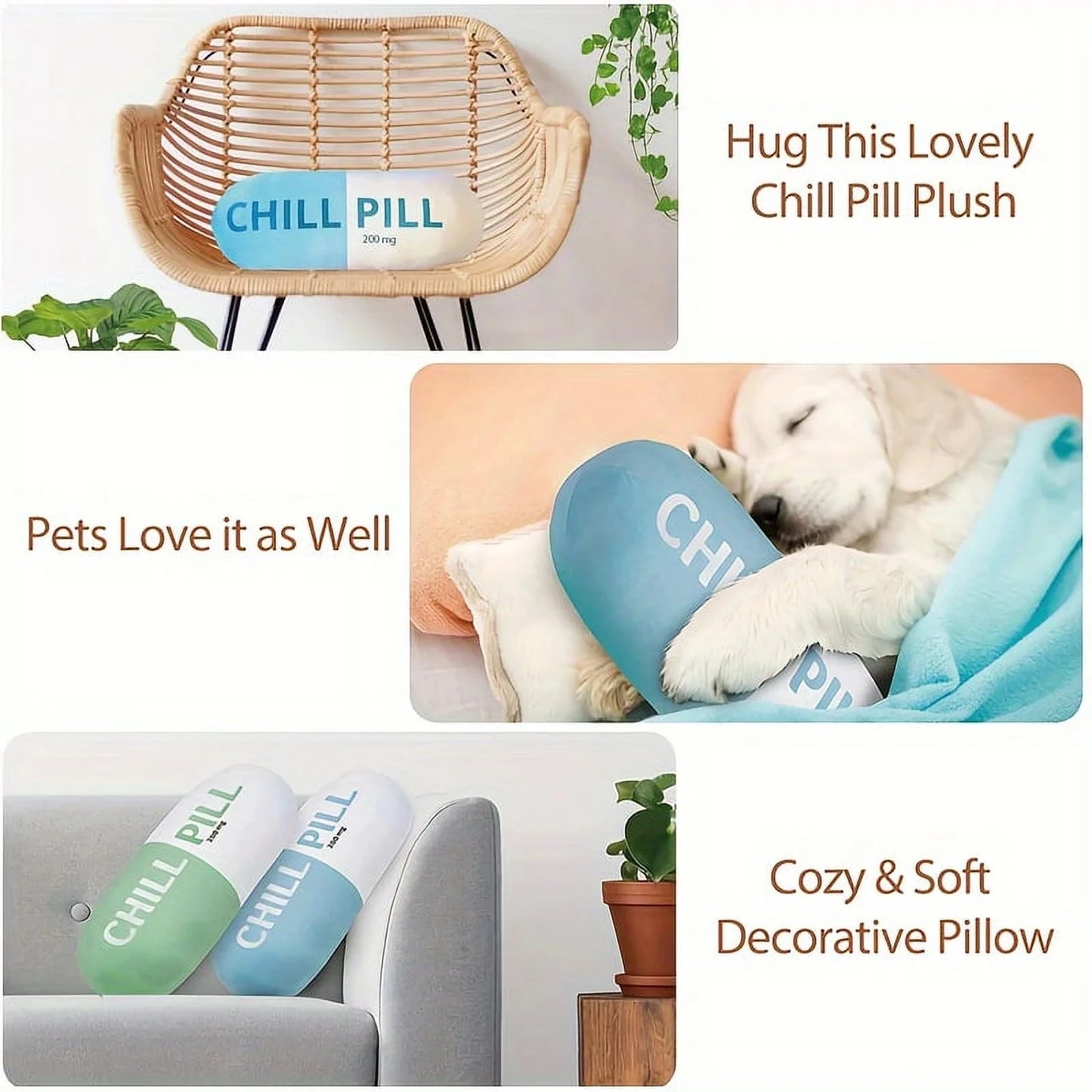 Cute, Trendy Chill Pill Decorative Dorm Pillow