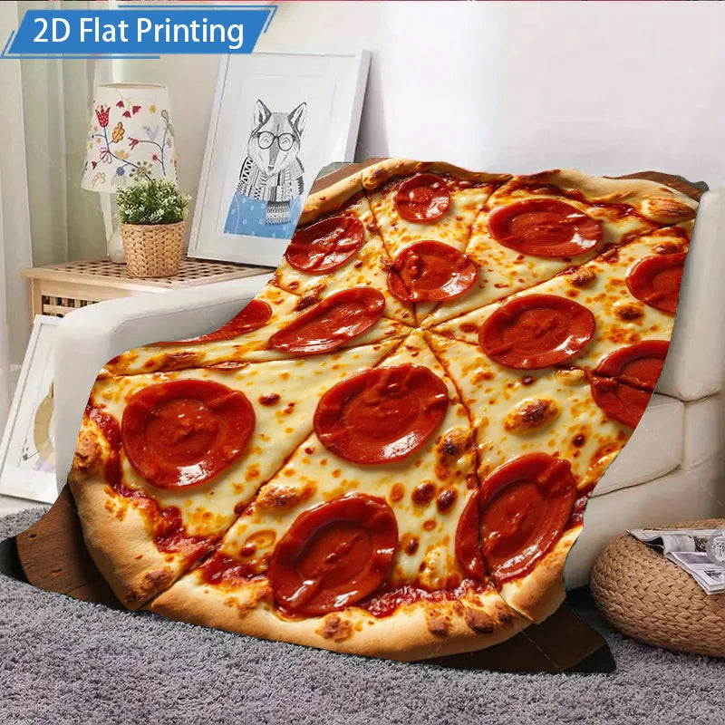 Pepperoni Pizza Print Fleece Throw, Cozy Bedding
