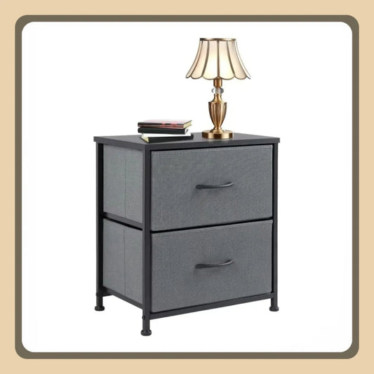 Wooden Top Night Stand With Fabric Drawers