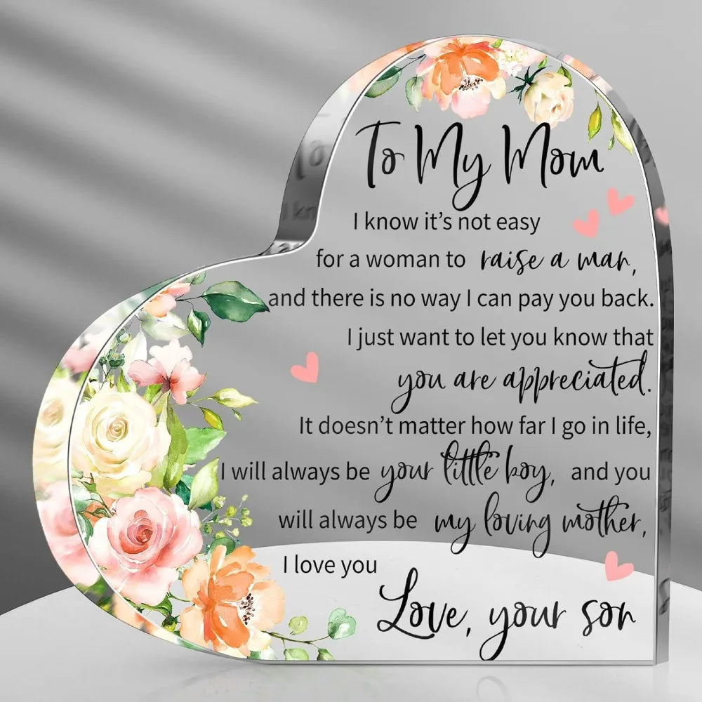 Mom Acrylic Heart Plaque: Thoughtful, Shows Gratitude