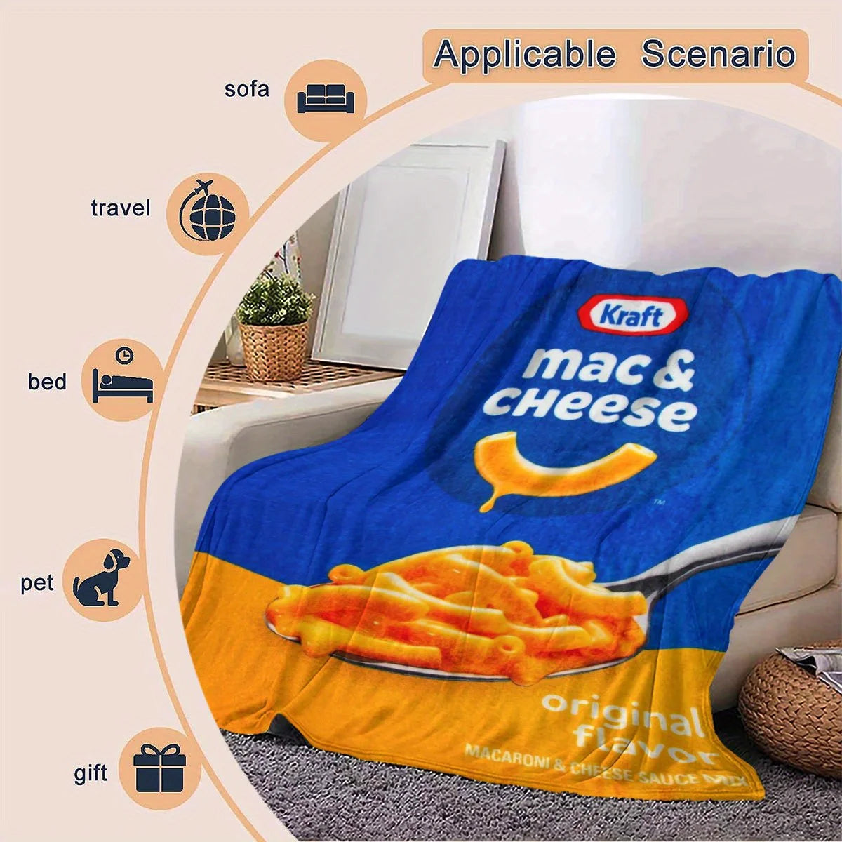 Kraft Mac Cheese Flannel Throw - Retro Design
