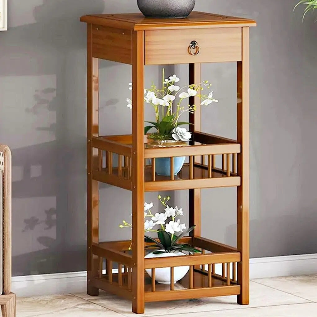 2-Tier Retro Bedside Table Bamboo End Table