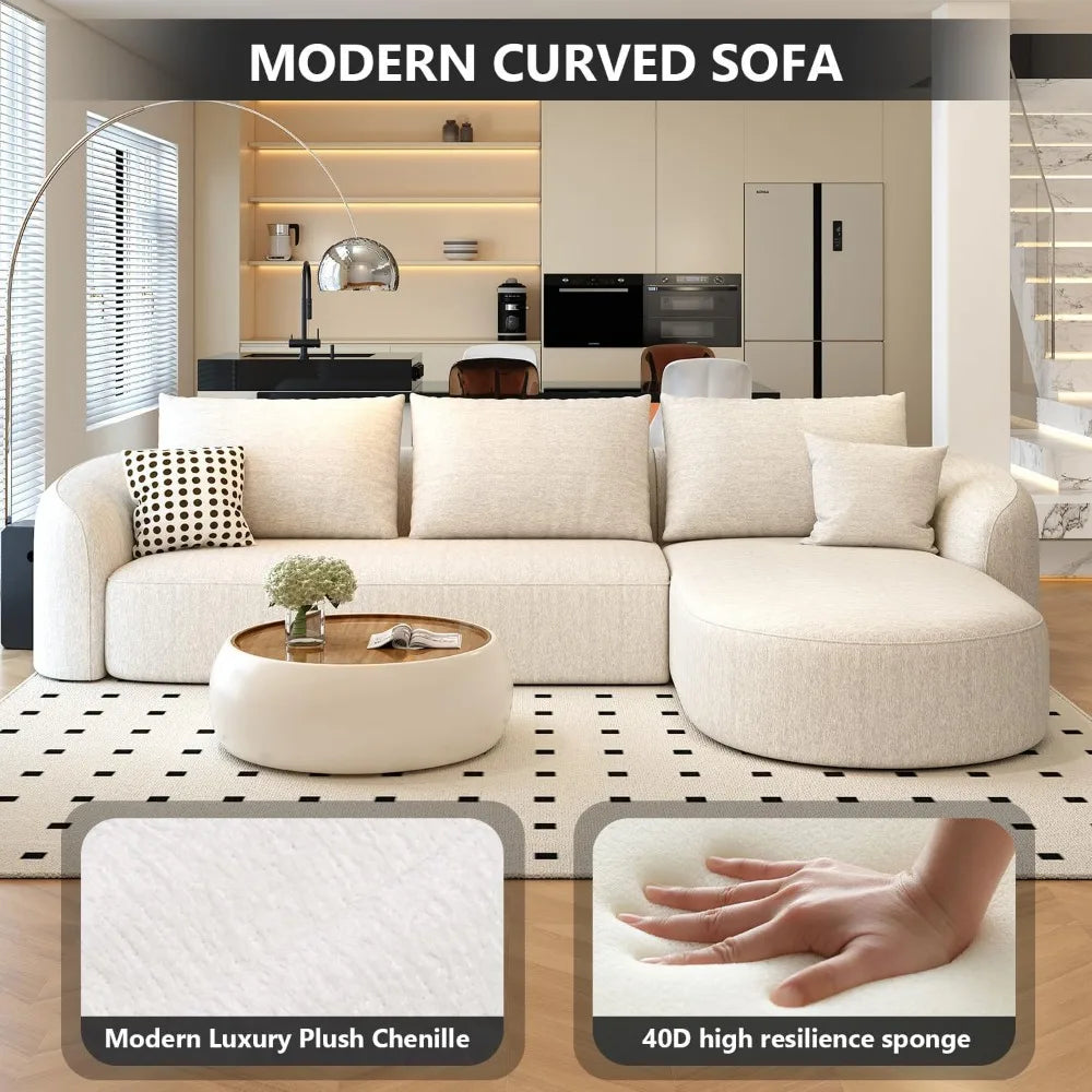Luxury Modern Curved Back Sectional ,Minimalist L-Shape