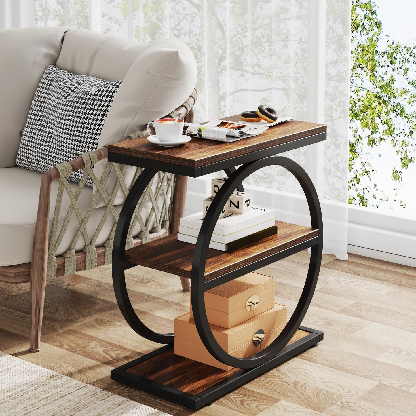 Tribesigns End Table With 3 Storage Shelves