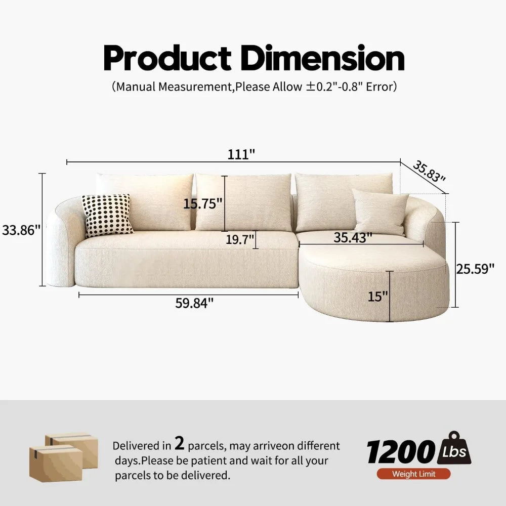 Luxury Modern Curved Back Sectional ,Minimalist L-Shape