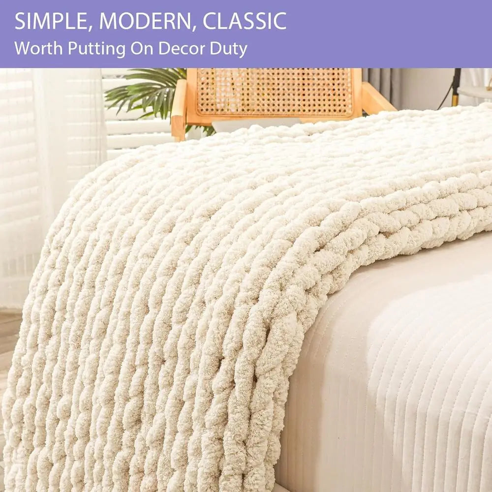 Chunky 100% Hand Knitted Throw Blanket, 80x90 inches