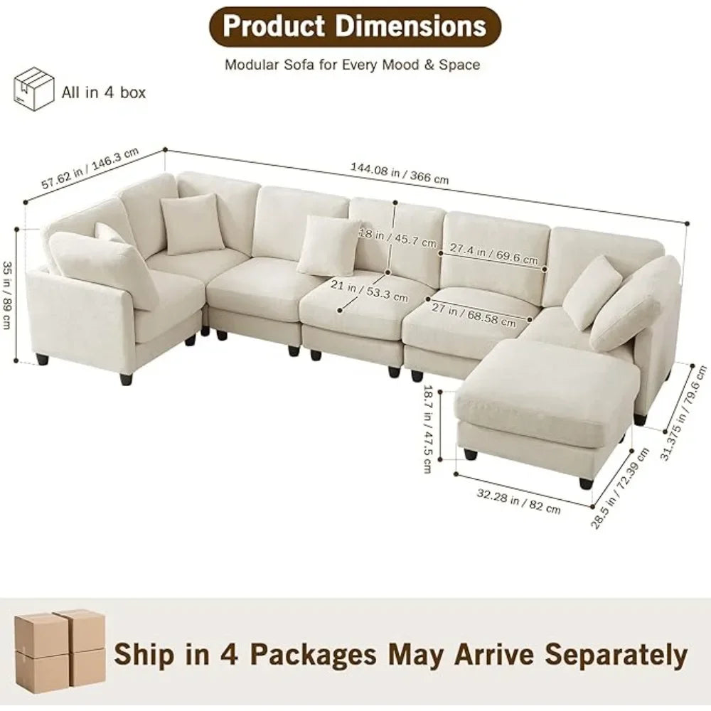 Chenille Cloud Sectional Sofa – 7-Seater