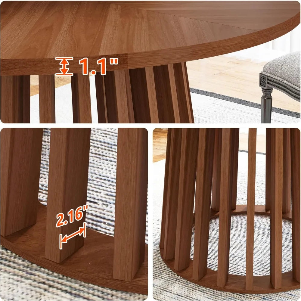 Round Dining Table for 4, Farmhouse 47 Inch Circle Kitchen Table, Rustic Dinner Table with Wood Strip Base for Dining Room Kitch