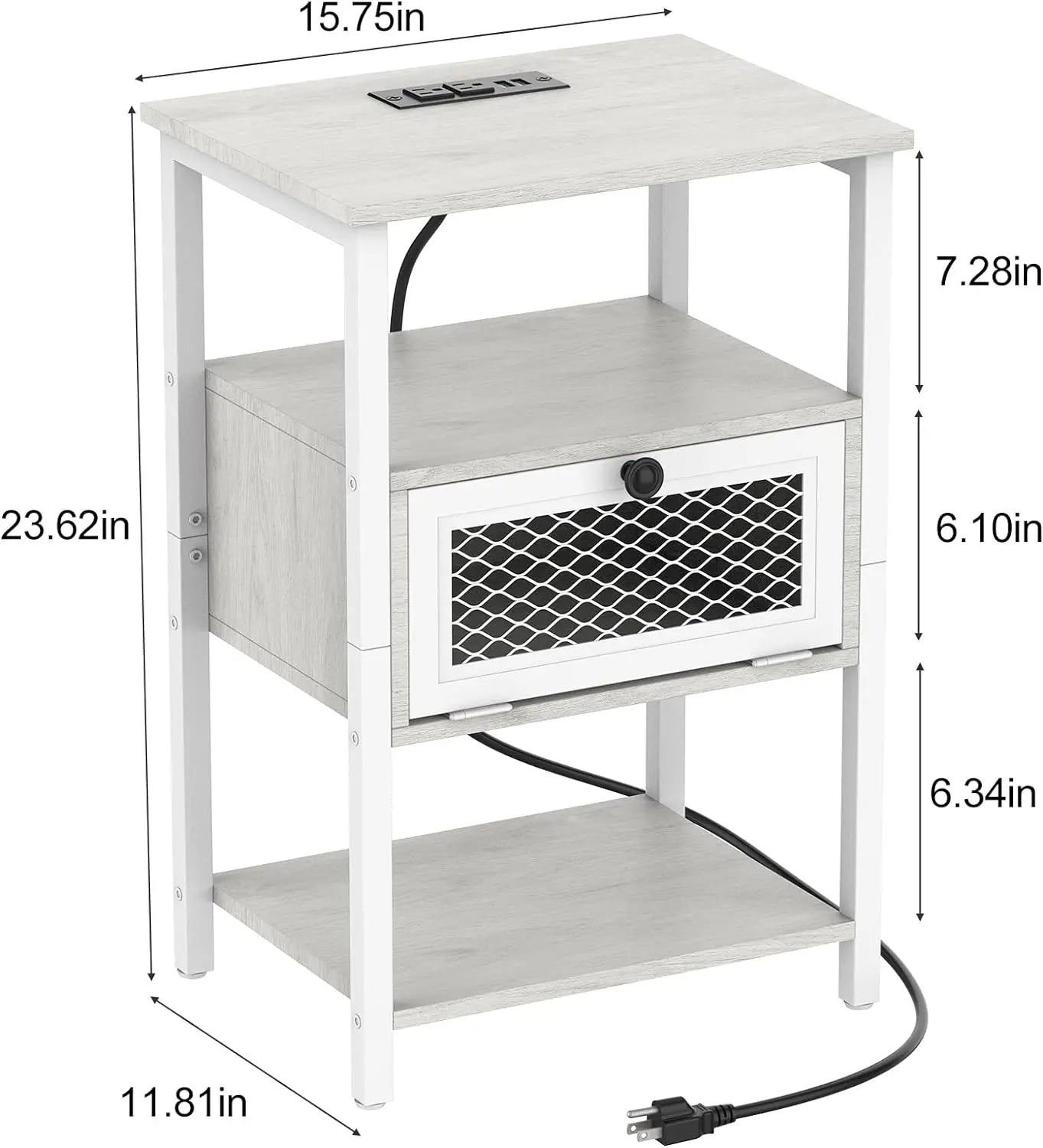 Charging Station Side Table, With Flip-Storage Drawer