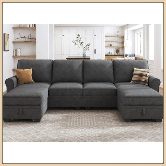 U-Shaped Sectional Sofa with Storage, Reversible Chaise