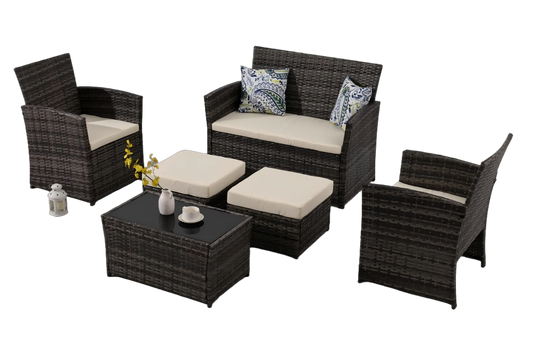 6 Pieces Wicker Outdoor  Patio Conversation Set